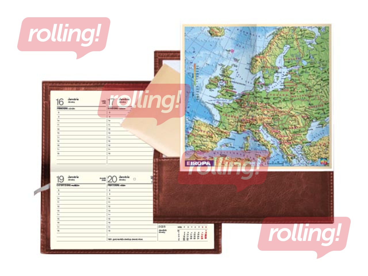 Kabatas kalendārs Lady ar apvāku, tamponato āda, brūna