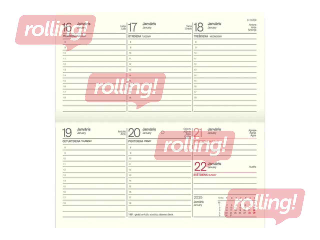 Kabatas kalendārs Lady ar apvāku, tamponato āda, brūna