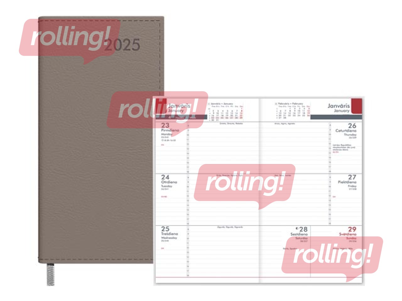 Kabatas kalendārs Midi, mākslīgā āda, pelēka