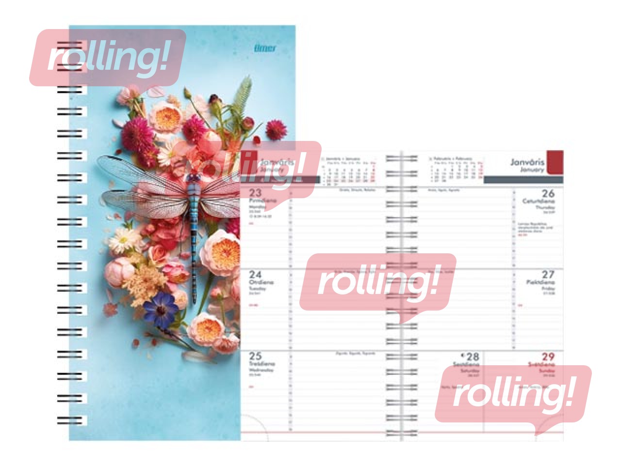 Kabatas kalendārs Midi Spiral Design, Dragonfly