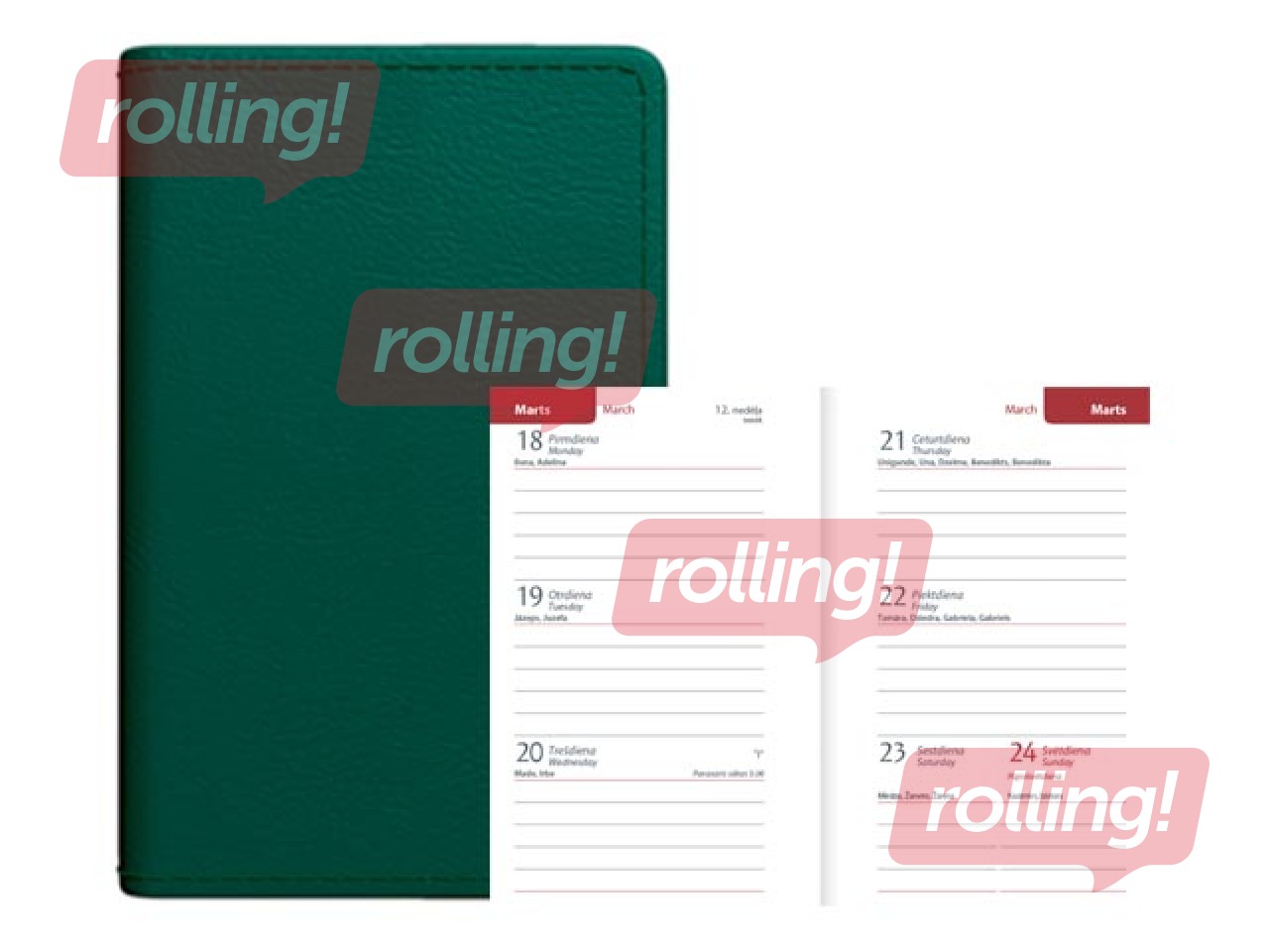 Kabatas kalendārs Mini A8, mākslīgā āda, tumši zaļš