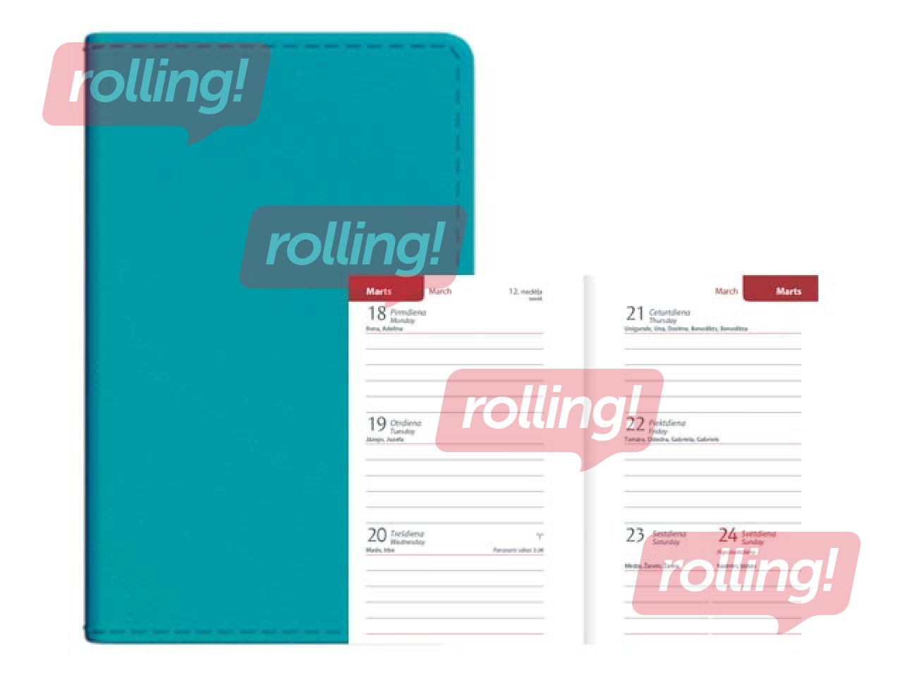 Kabatas kalendārs Mini A8, mākslīgā āda, tirkīza