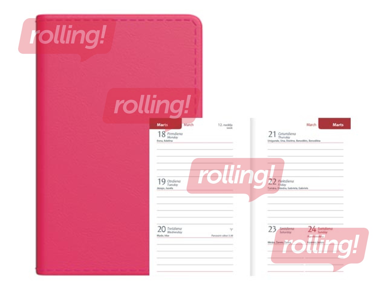 Kabatas kalendārs Mini A8, mākslīgā āda, rozā