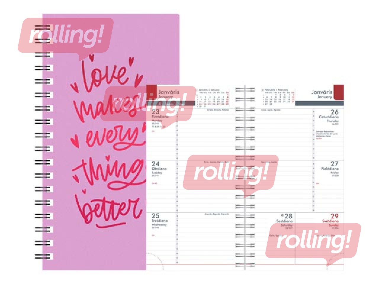 Kabatas kalendārs Midi Spiral Cardboard, delicate pink 