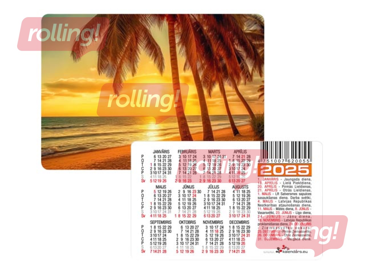 Kabatas kalendārs, divpusējs, Nr.7, 60x92mm