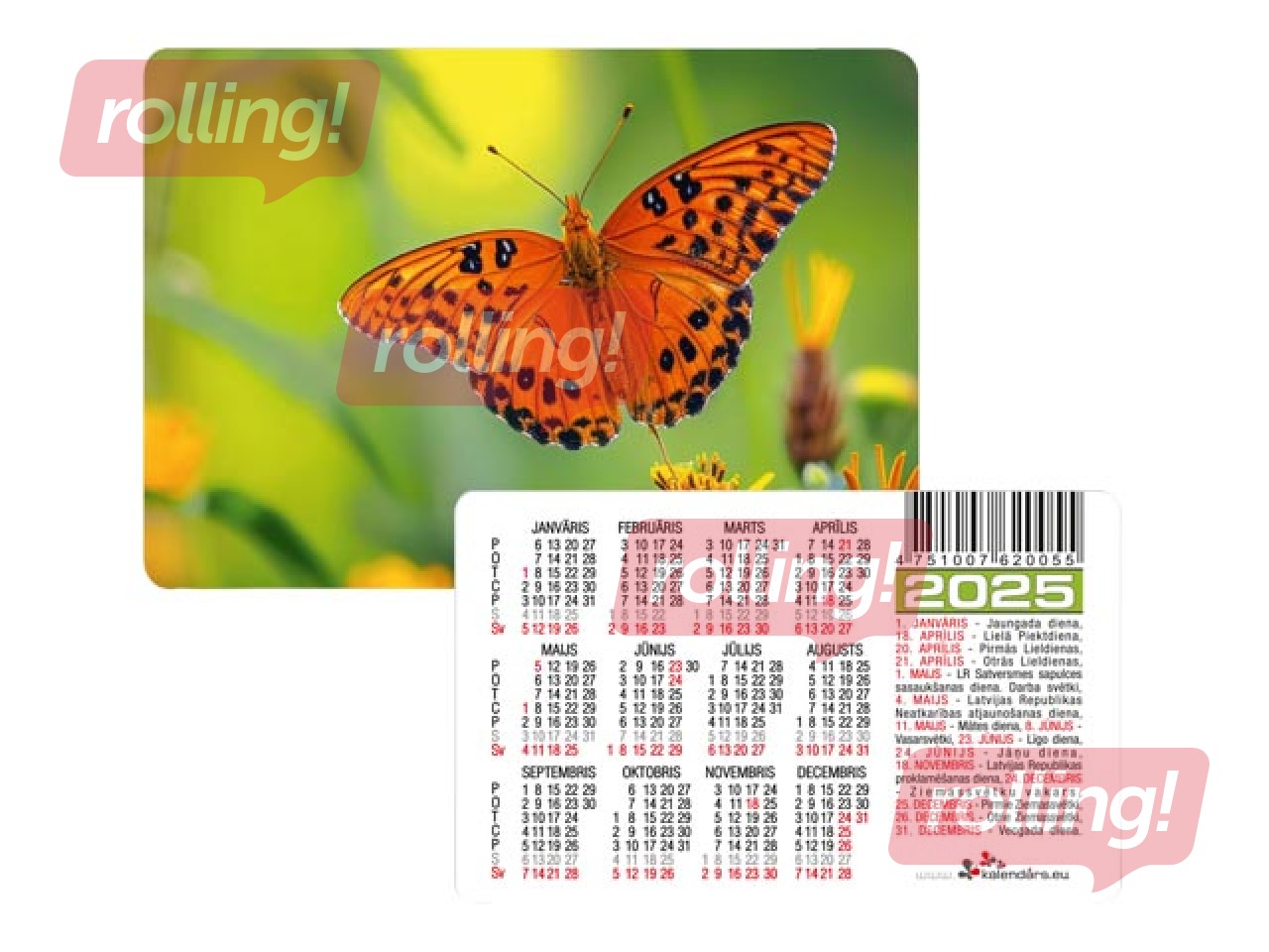 Kabatas kalendārs, divpusējs, Nr.8, 60x92mm