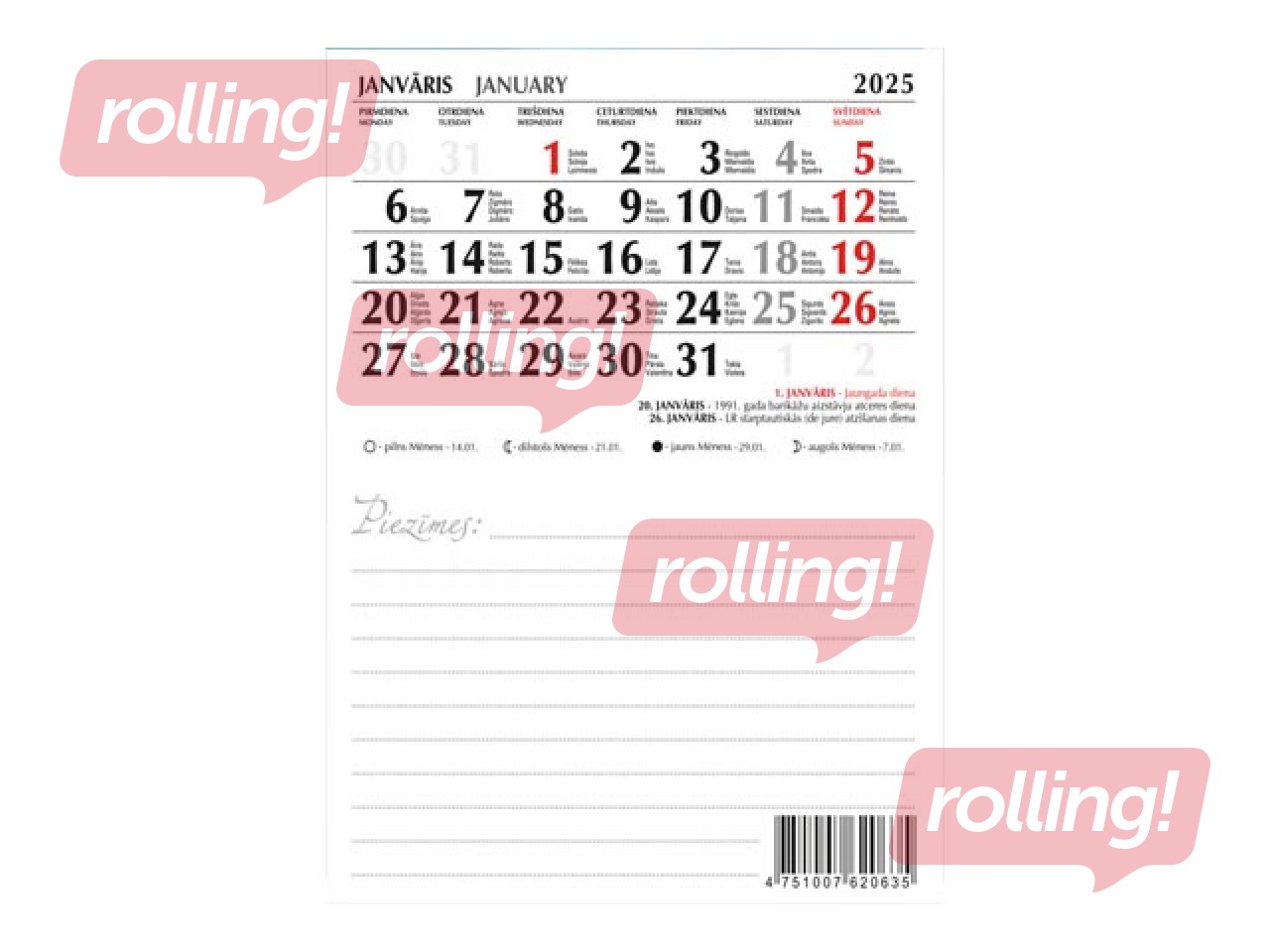 Kalendārs ar magnētu, Nr.3