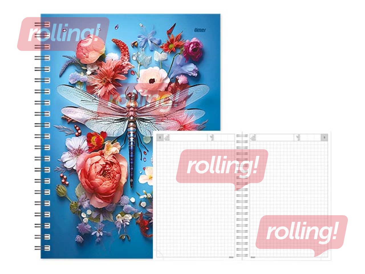 Dienasgrāmata - piezīmju bloks bez datumiem, Tempo Spiral, rūtiņu, Dragonfly