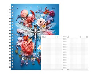 Dienasgrāmata - piezīmju bloks bez datumiem, Tempo Spiral, rūtiņu, Dragonfly