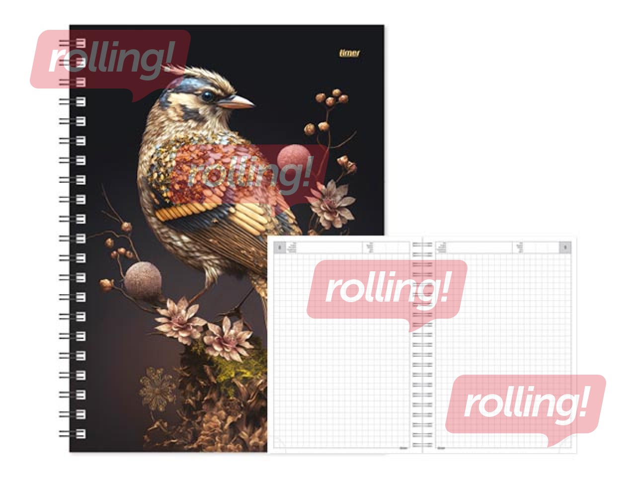 Dienasgrāmata - piezīmju bloks bez datumiem, Tempo Spiral, rūtiņu, Golden Bird