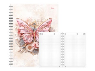 Dienasgrāmata - piezīmju bloks bez datumiem, Tempo Spiral, rūtiņu, Rose Butterfly