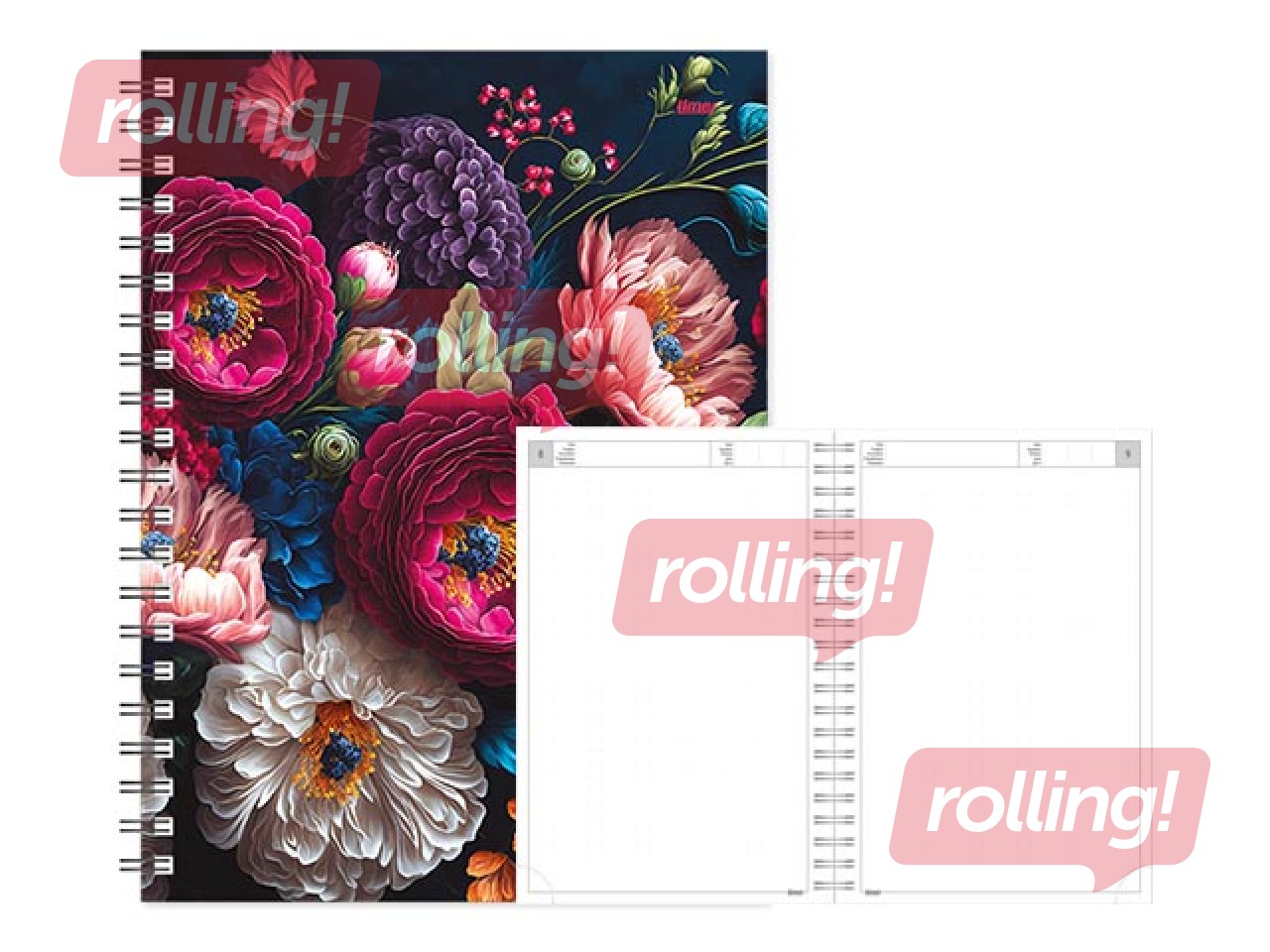 Dienasgrāmata - piezīmju bloks bez datumiem, Tempo Spiral, punktotas lapas, Floral