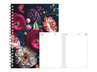 Dienasgrāmata - piezīmju bloks bez datumiem, Tempo Spiral, punktotas lapas, Floral