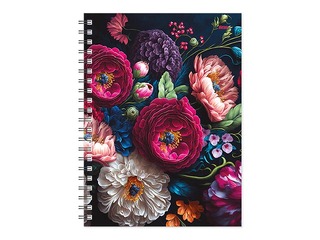 Dienasgrāmata - piezīmju bloks bez datumiem, Tempo Spiral, punktotas lapas, Floral