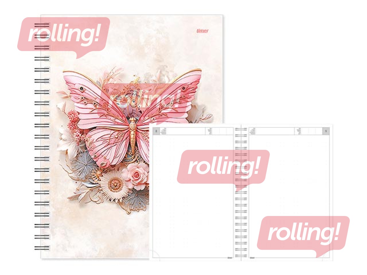 Dienasgrāmata - piezīmju bloks bez datumiem, Tempo Spiral, punktotas lapas, Rose Butterfly