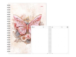 Dienasgrāmata - piezīmju bloks bez datumiem, Tempo Spiral, punktotas lapas, Rose Butterfly