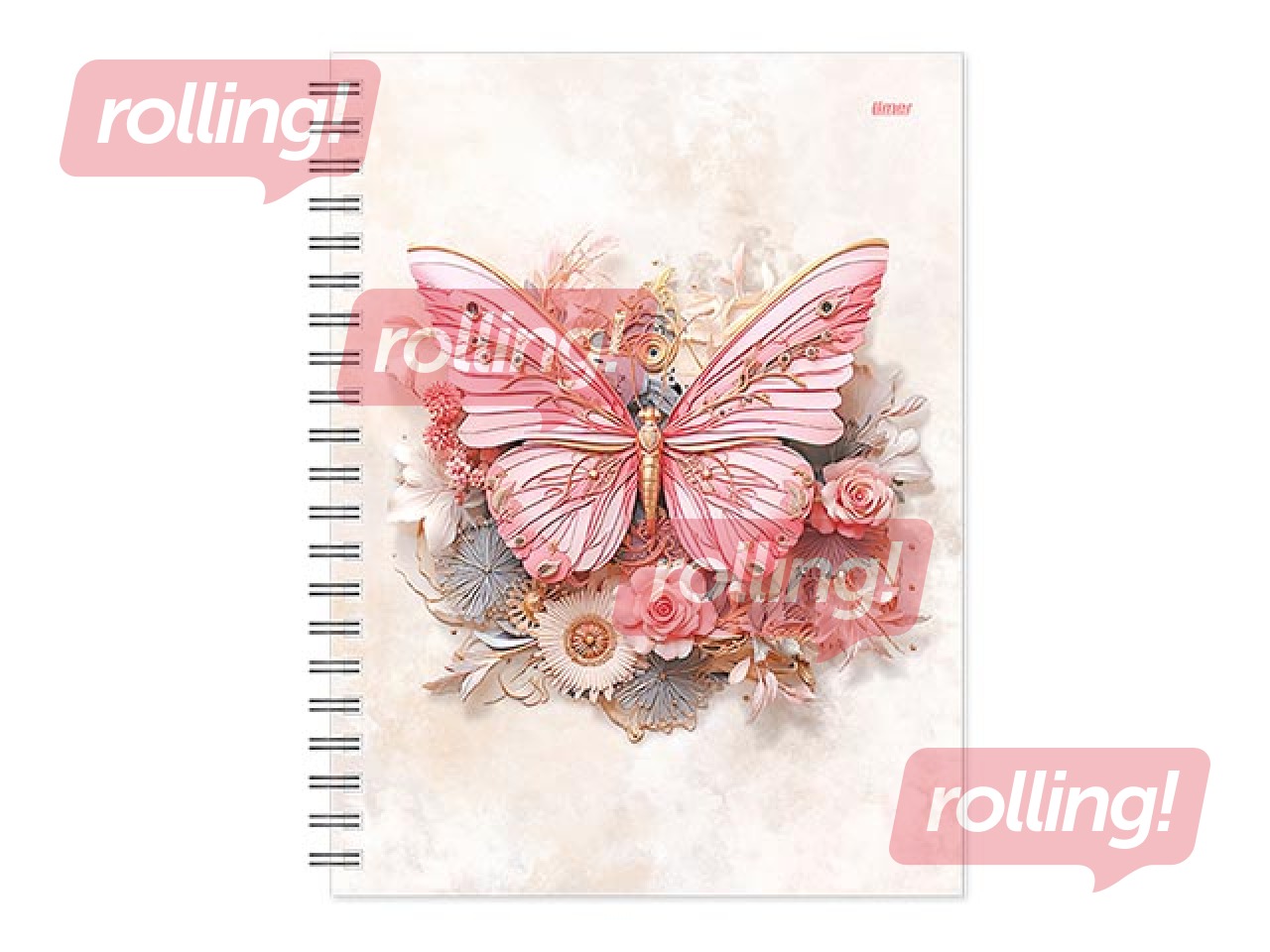 Dienasgrāmata - piezīmju bloks bez datumiem, Tempo Spiral, punktotas lapas, Rose Butterfly