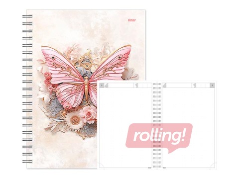 Dienasgrāmata - piezīmju bloks bez datumiem, Tempo Spiral, punktotas lapas, Rose Butterfly