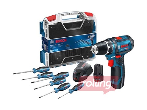 Akumulatoru skrūvgriezis Bosch GSR 12V-15 2x2.0Ah ar skrūvgriežu komplektu