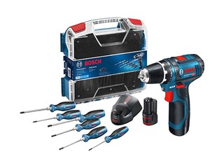 Akumulatoru skrūvgriezis Bosch GSR 12V-15 2x2.0Ah ar skrūvgriežu komplektu