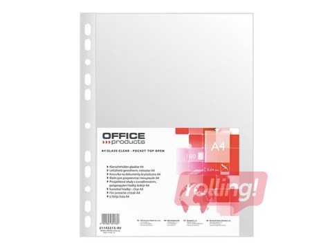 Dokumentu kabatiņas Office Products, A4, glancētas, 40 mic., 100 gab.