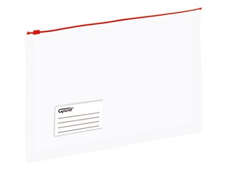 Mape slēdzama ar paplatinājumu Grand, A4, caurspīdīga, sarkans rāvējslēdzējs