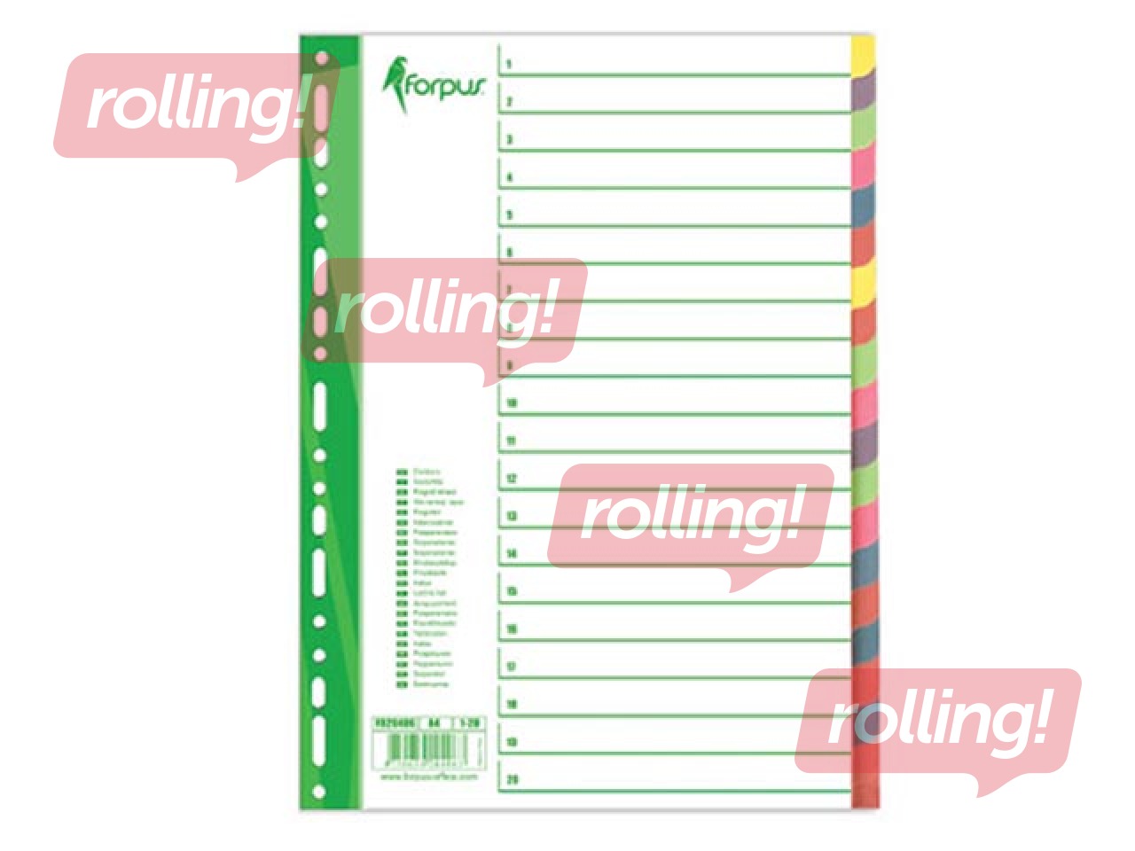 Dokumentu sadalītājs Forpus, kartona, A4, 20 sadaļas, krāsains