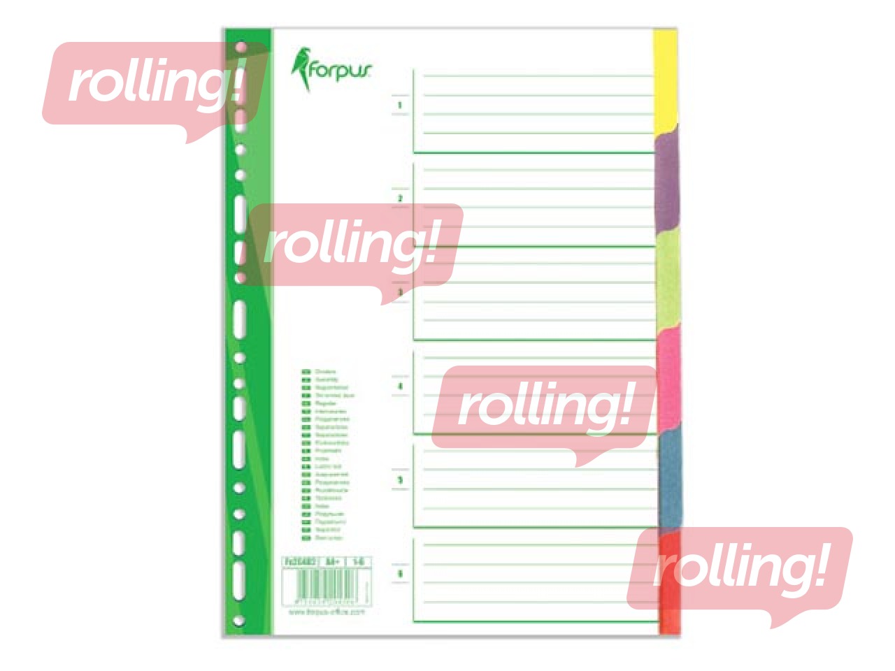 Dokumentu sadalītājs Forpus, kartona, A4, 6 sadaļas, krāsains