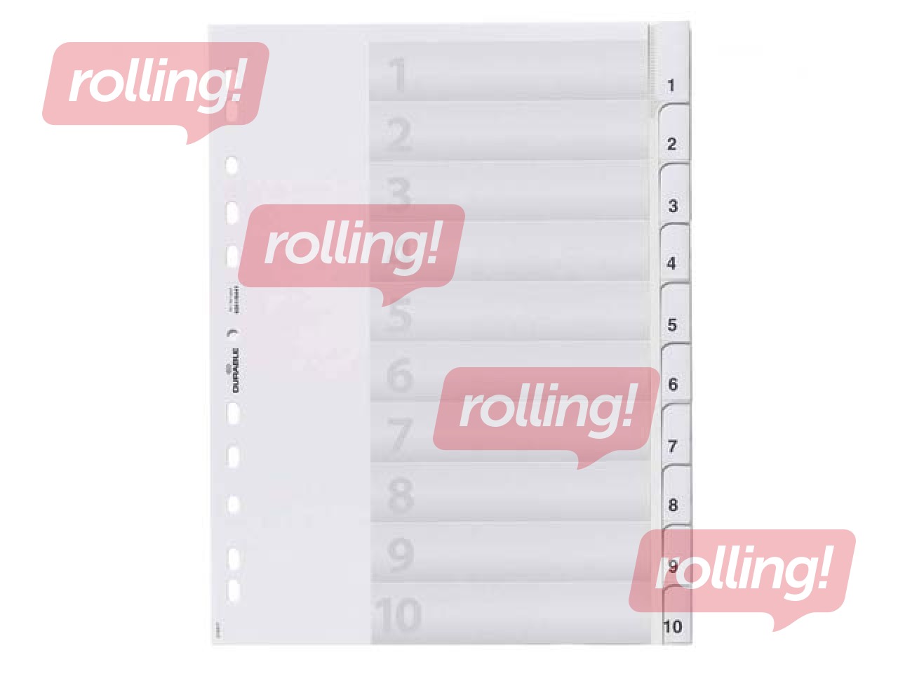 Dokumentu sadalītājs Durable A4 ar 10 nomaināmiem indeksiem, PP, pelēks