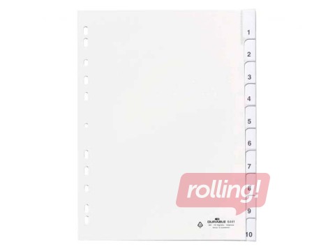 Dokumentu sadalītājs Durable A4 ar 10 nomaināmiem indeksiem, PP, pelēks