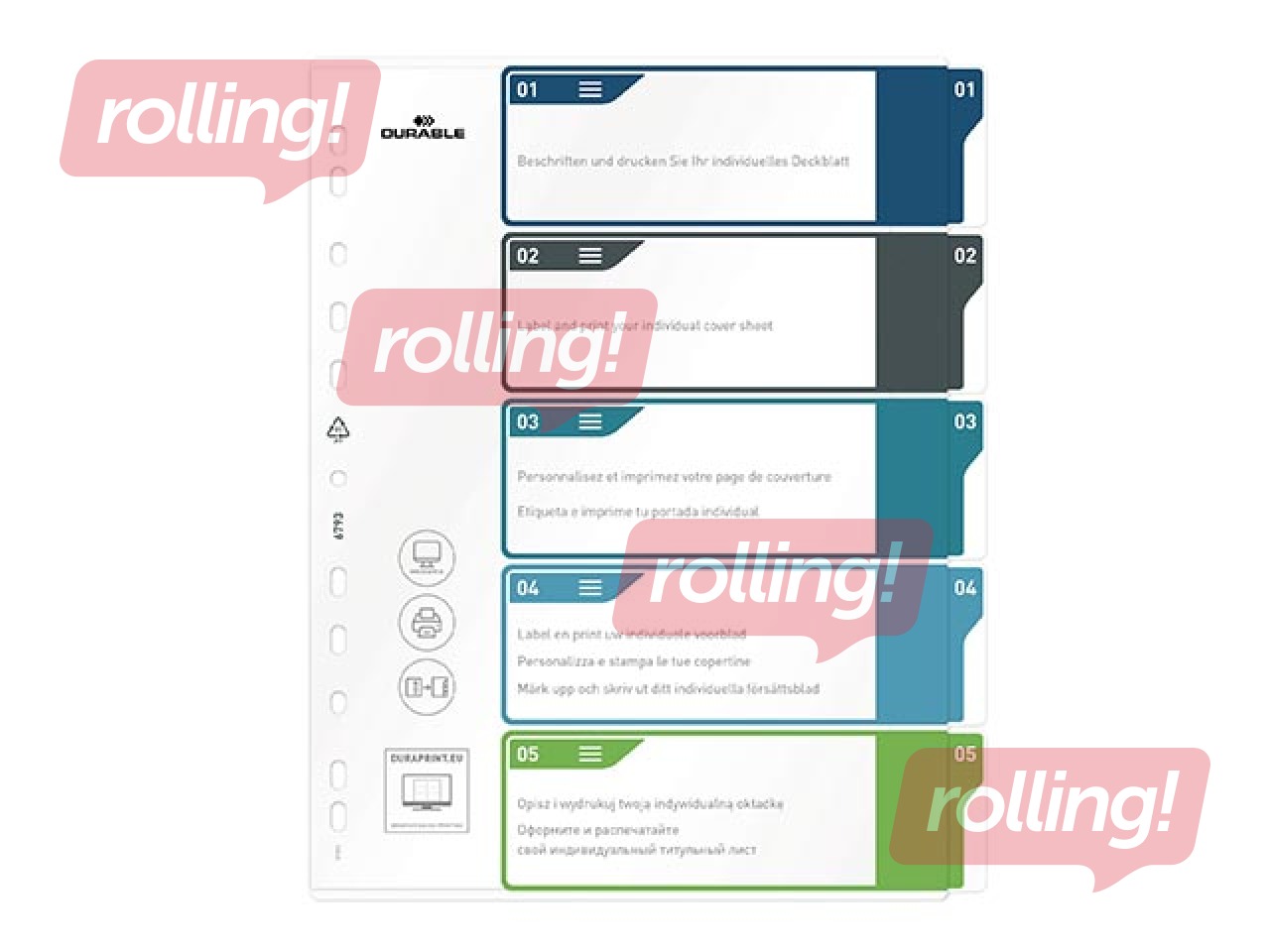 Dokumentu sadalītājs Durable1-5, A4+, PP, krāsains