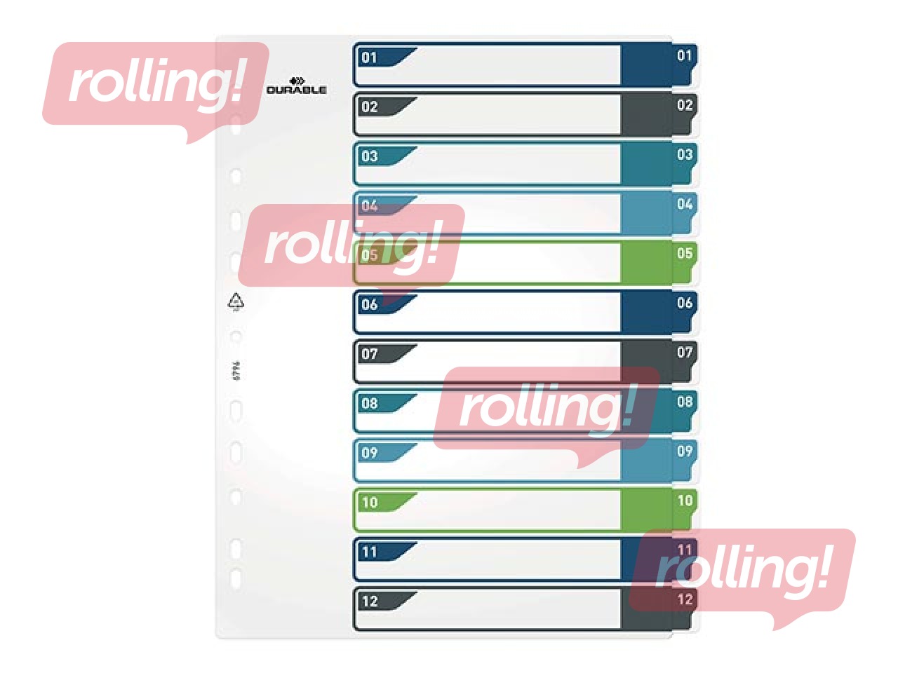 Dokumentu sadalītājs Durable 1-12, A4+, PP, krāsains