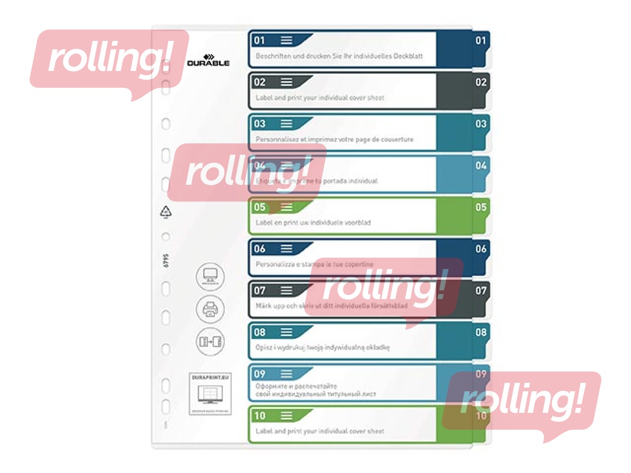 Dokumentu sadalītājs Durable1-10, A4+, PP, krāsains