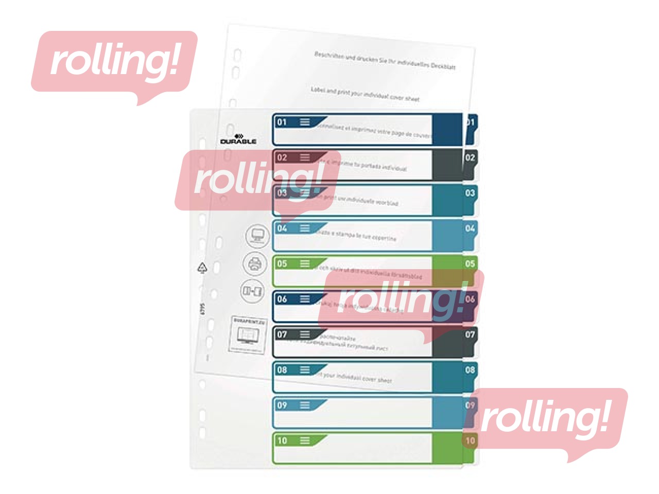 Dokumentu sadalītājs Durable1-10, A4+, PP, krāsains