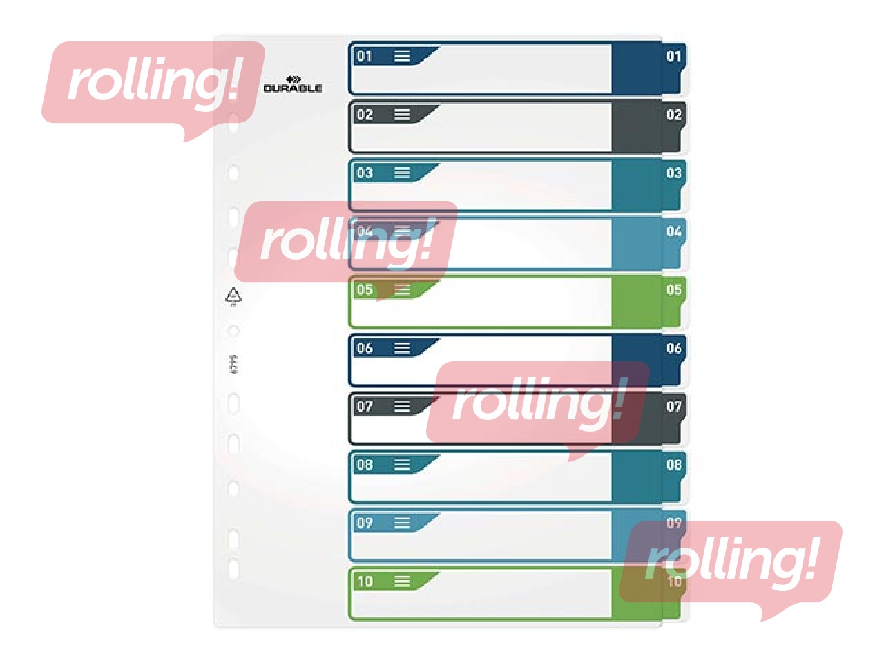 Dokumentu sadalītājs Durable1-10, A4+, PP, krāsains