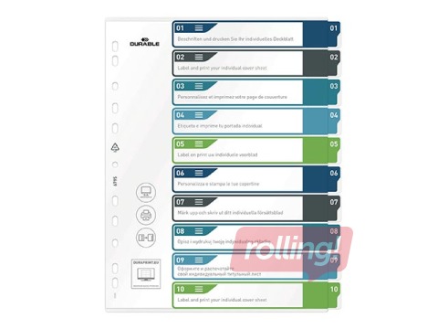 Dokumentu sadalītājs Durable1-10, A4+, PP, krāsains