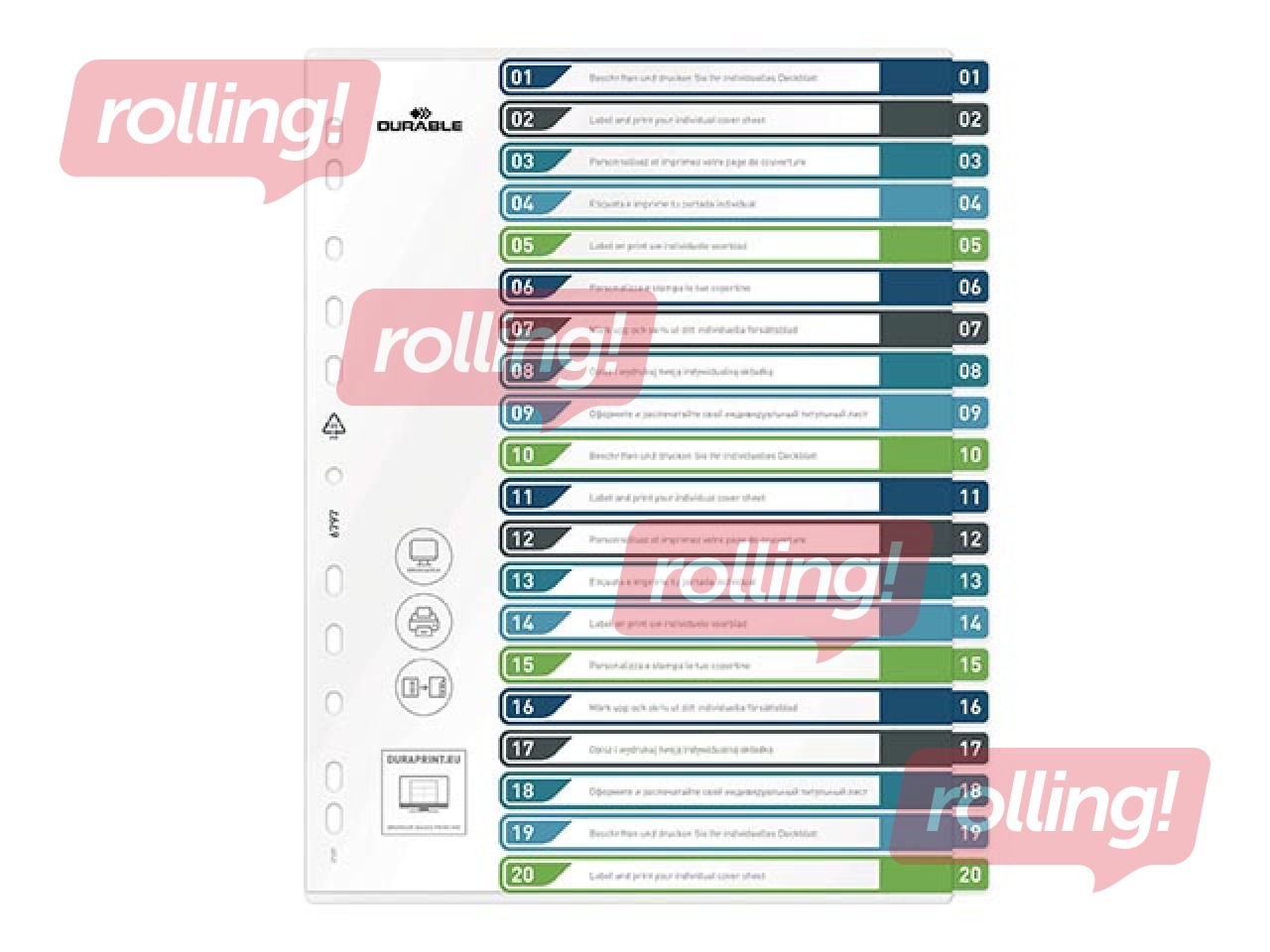 Dokumentu sadalītājs Durable1-20, A4+, PP, krāsains