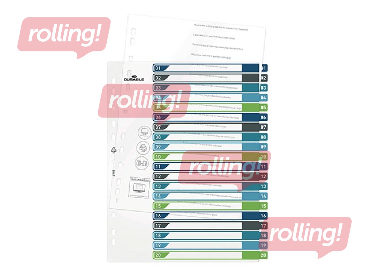 Dokumentu sadalītājs Durable1-20, A4+, PP, krāsains