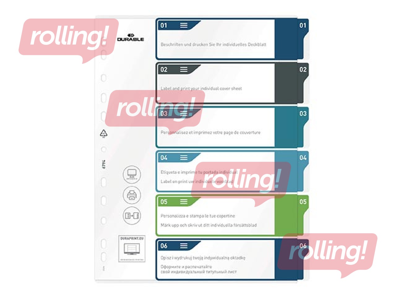 Dokumentu sadalītājs Durable1-6, A4+, PP, krāsains