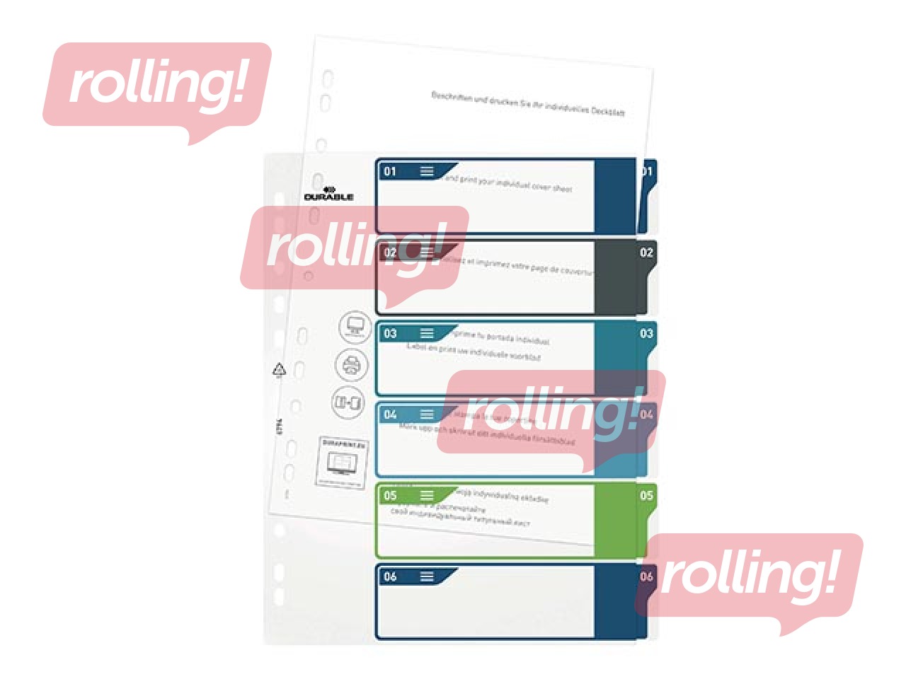 Dokumentu sadalītājs Durable1-6, A4+, PP, krāsains