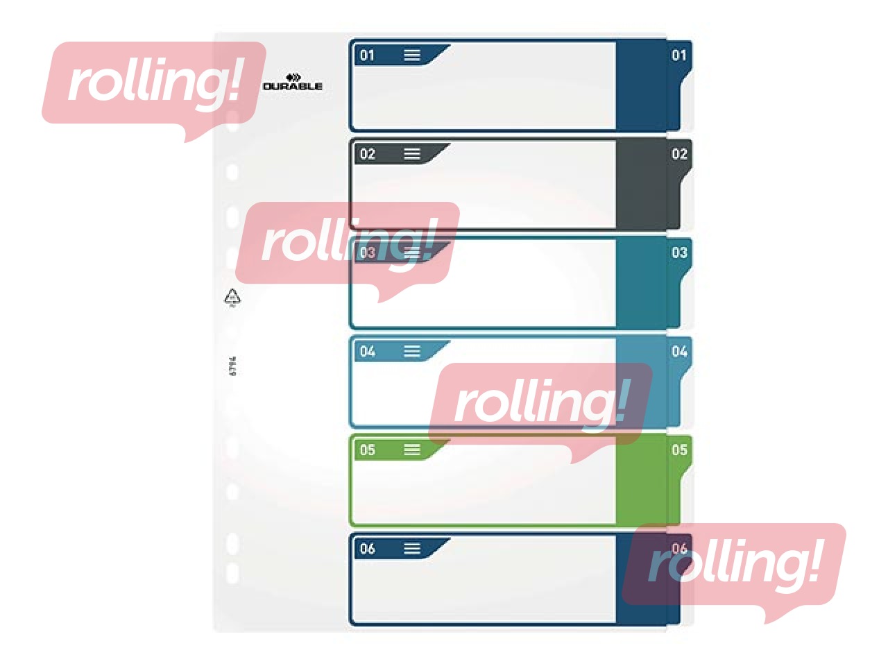 Dokumentu sadalītājs Durable1-6, A4+, PP, krāsains
