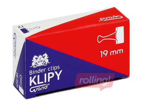 Klipši papīram Grand, 19 mm, 12 gab., melni