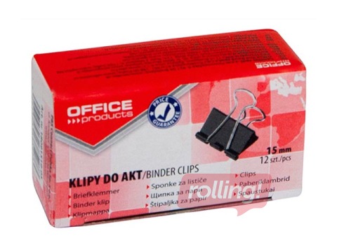 Klipši papīram Office Products, 15mm, melni, 12 gab.