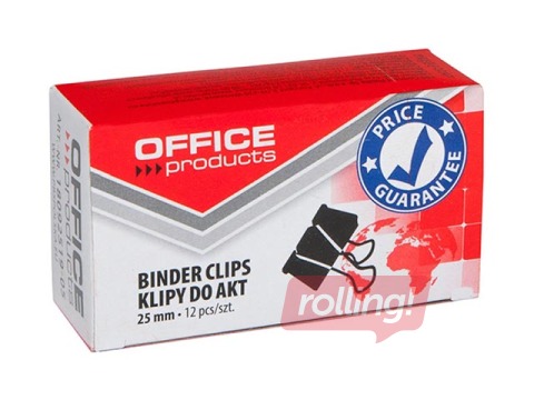 Klipši papīram Office Products, 25mm, melni, 12 gab.