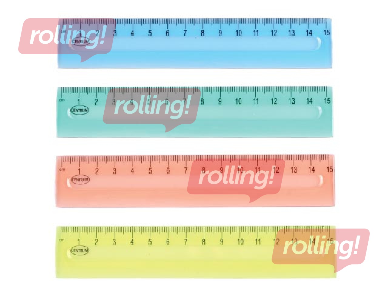 Lineāls Centrum, plastikāta, dažādas krāsas, 15cm