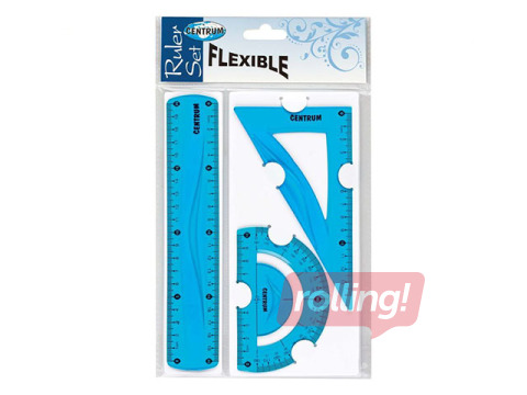 Lineālu komplekts Centrum, 3 priekšmeti, lokans, zils