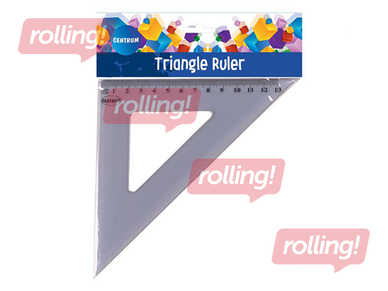 Lineāls - trīsstūris Centrum, plastmasas, caurspīdīgs, zils, 45°, 13cm
