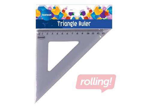 Lineāls - trīsstūris Centrum, plastmasas, caurspīdīgs, zils, 45°, 13cm