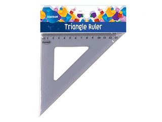 Lineāls - trīsstūris Centrum, plastmasas, caurspīdīgs, zils, 45°, 13cm