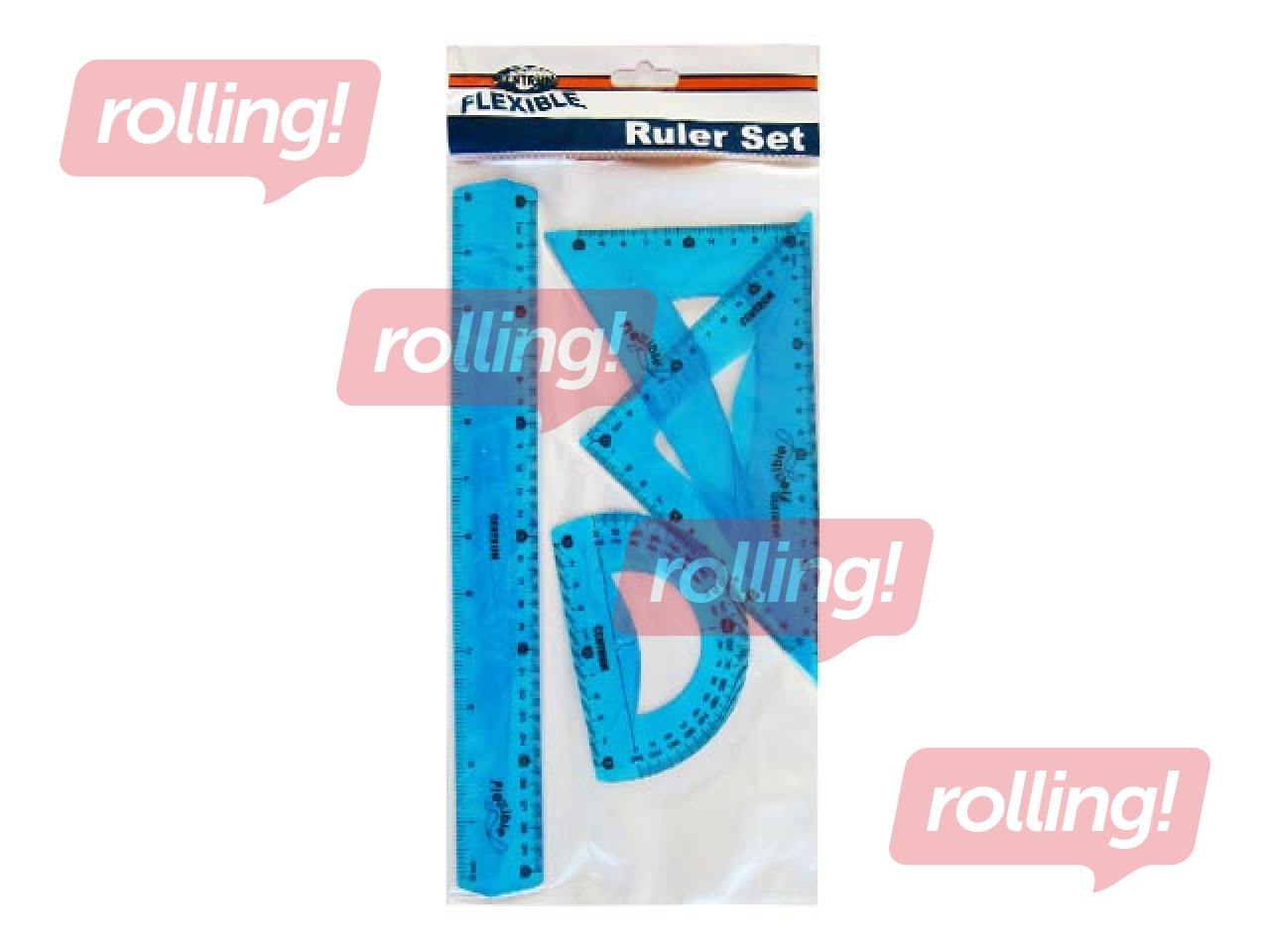 Lineālu komplekts Centrum, 4 priekšmeti, lokans, zils